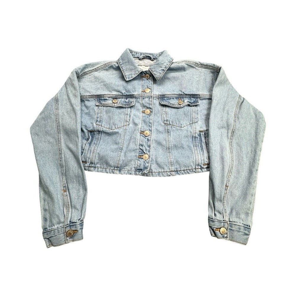 Forever 21 Denim Jacket Womens Small Light Blue Cropped Trucker Cotton Casual